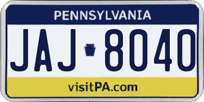 PA license plate JAJ8040