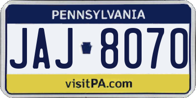 PA license plate JAJ8070