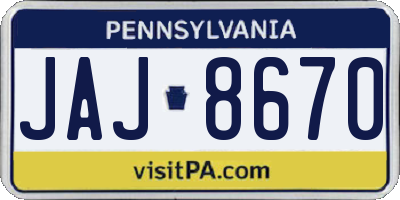 PA license plate JAJ8670