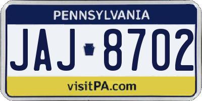 PA license plate JAJ8702