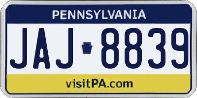 PA license plate JAJ8839
