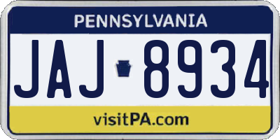 PA license plate JAJ8934