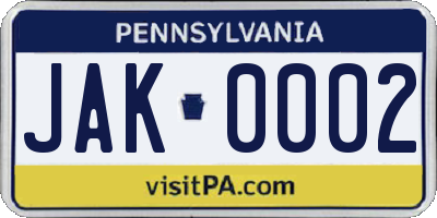 PA license plate JAK0002