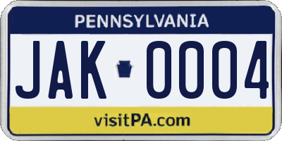 PA license plate JAK0004