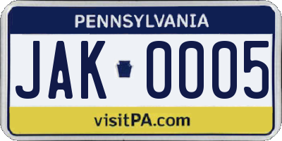 PA license plate JAK0005