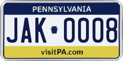 PA license plate JAK0008