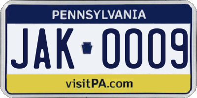 PA license plate JAK0009