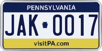 PA license plate JAK0017