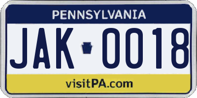 PA license plate JAK0018