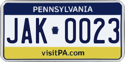 PA license plate JAK0023