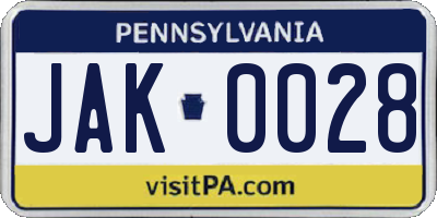 PA license plate JAK0028