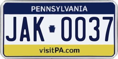 PA license plate JAK0037