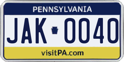 PA license plate JAK0040