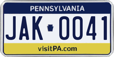 PA license plate JAK0041