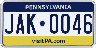 PA license plate JAK0046