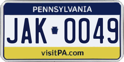 PA license plate JAK0049