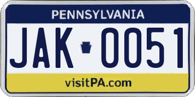 PA license plate JAK0051