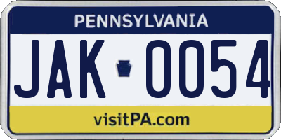 PA license plate JAK0054