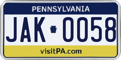 PA license plate JAK0058