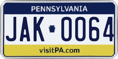 PA license plate JAK0064