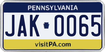 PA license plate JAK0065