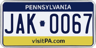 PA license plate JAK0067