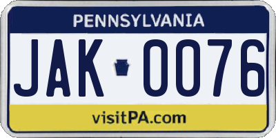 PA license plate JAK0076
