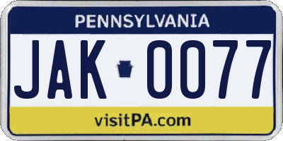 PA license plate JAK0077