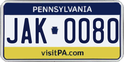 PA license plate JAK0080