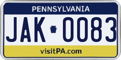 PA license plate JAK0083