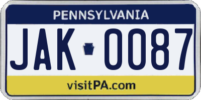 PA license plate JAK0087