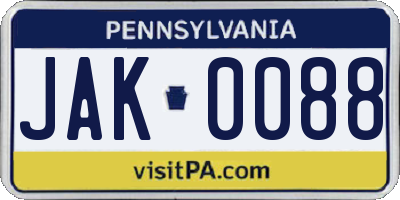 PA license plate JAK0088