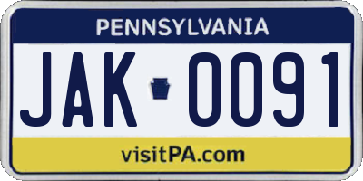 PA license plate JAK0091