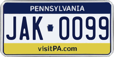 PA license plate JAK0099