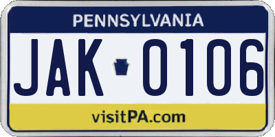 PA license plate JAK0106