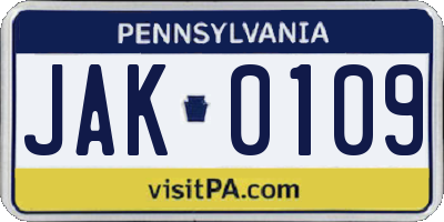 PA license plate JAK0109