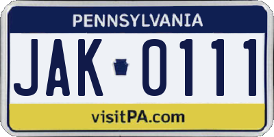 PA license plate JAK0111