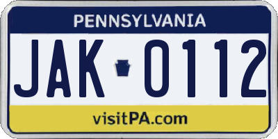 PA license plate JAK0112