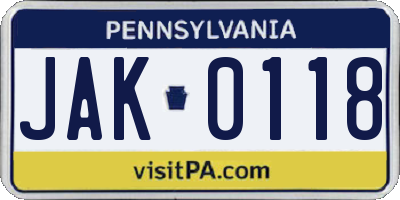 PA license plate JAK0118