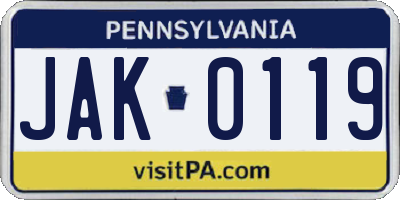 PA license plate JAK0119