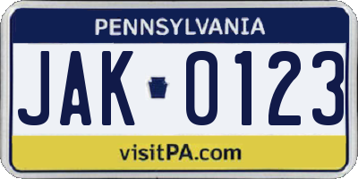 PA license plate JAK0123