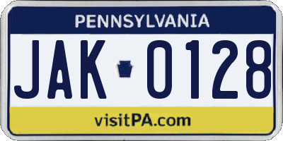 PA license plate JAK0128