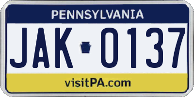 PA license plate JAK0137