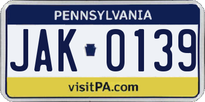 PA license plate JAK0139