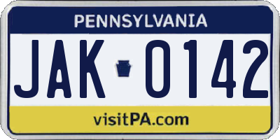 PA license plate JAK0142