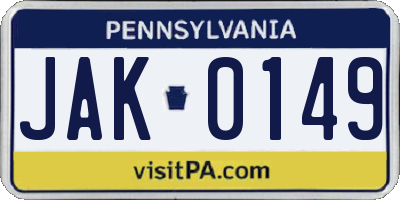 PA license plate JAK0149