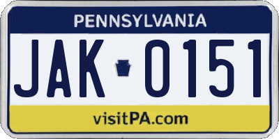 PA license plate JAK0151