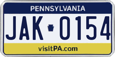 PA license plate JAK0154