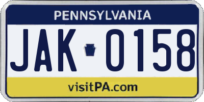 PA license plate JAK0158