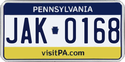 PA license plate JAK0168